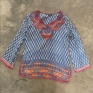 Tolani Blue Tunic with Rust and Cream Folk Print